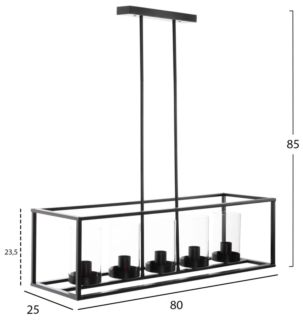 ΦΩΤΙΣΤΙΚΟ ΟΡΟΦΗΣ ΚΡΕΜΑΣΤΟ  ΜΑΥΡΟ ΜΕΤΑΛΛΟ ΚΑΙ ΓΥΑΛΙ 80x25x23,5-85Yεκ. 80x25x85 εκ.