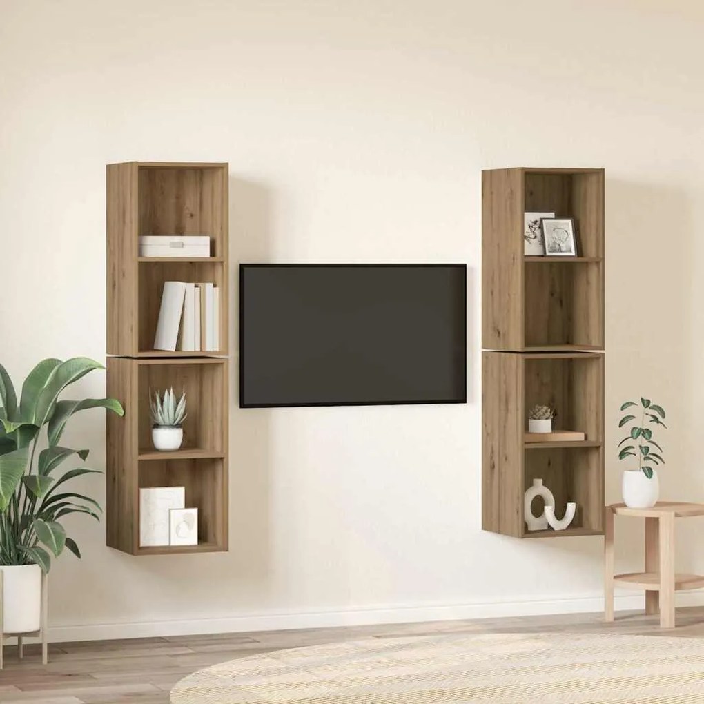 vidaXL Τηλεοπτική Κάβα Τοίχου 4 pcs Χειροποίητη δρυς 37 x 37 x 72 εκ