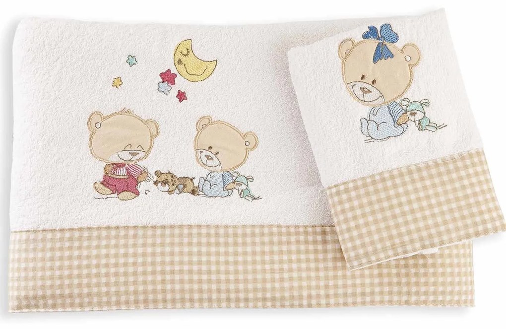 Βρεφικές Πετσέτες Σετ 2τμχ Happy Bears White DimCol Towels Set 30x50cm 100% Βαμβάκι