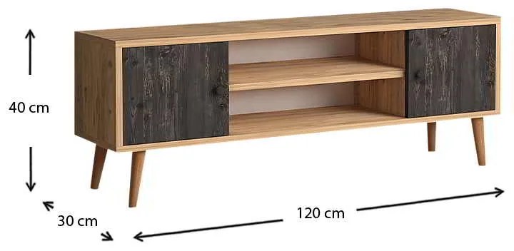 Έπιπλο τηλεόρασης Parma Megapap μελαμίνης χρώμα industrial grey - oak 120x30x40εκ.