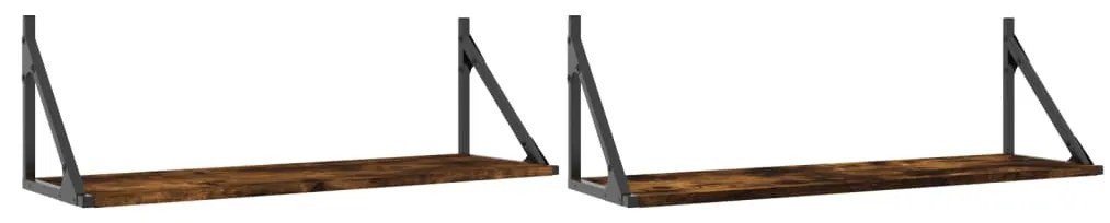 vidaXL Ραφιέρες Τοίχου 2 τεμ. Καπνιστή Δρυς 80x25x25,5 εκ. Επεξ. Ξύλο