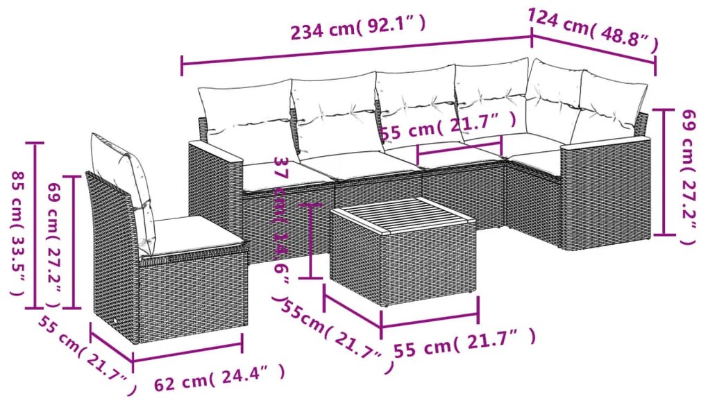 vidaXL Σαλόνι Κήπου Σετ 7 τεμ. Μπεζ Συνθετικό Ρατάν με Μαξιλάρια