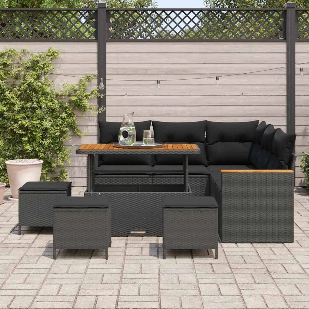 vidaXL Σετ Καναπέ Κήπου με μαξιλάρι 9 pcs Μαύρο Πολυ ράταν
