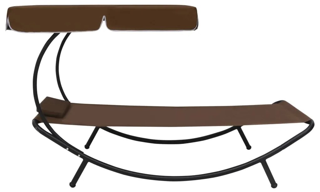 vidaXL Ξαπλώστρα - Κρεβάτι Καφέ με Σκίαστρο και Μαξιλάρι
