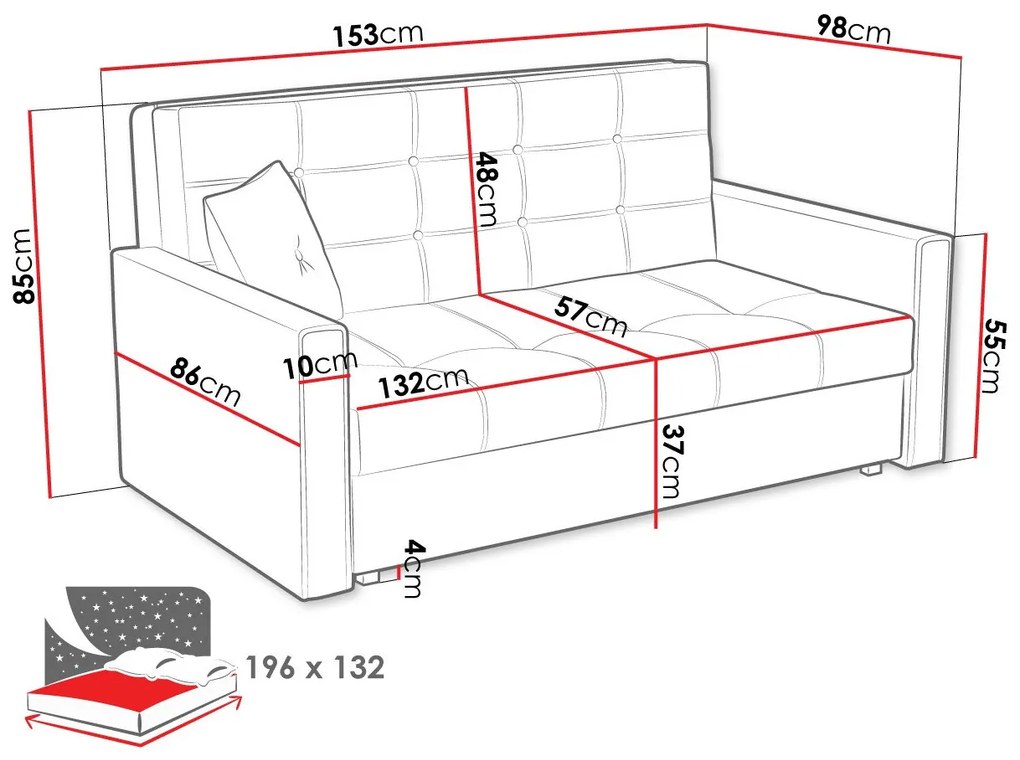 Καναπές κρεβάτι Columbus 102, Αριθμός θέσεων: 2, Αποθηκευτικός χώρος, 85x153x98cm, 67 kg, Πόδια: Πλαστική ύλη, Μέταλλο, Μερικώς συναρμολογημένο