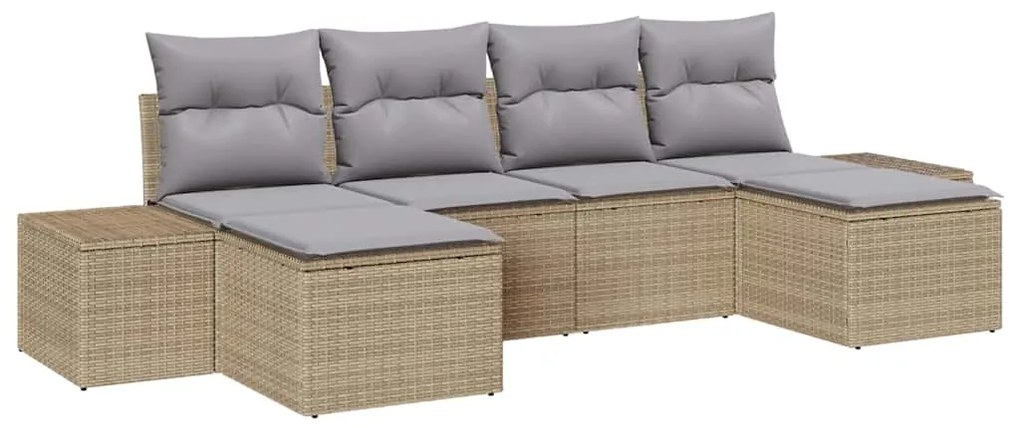 vidaXL Σετ Καναπέ Κήπου με μαξιλάρι 6 pcs Μπεζ Πολυ ράταν