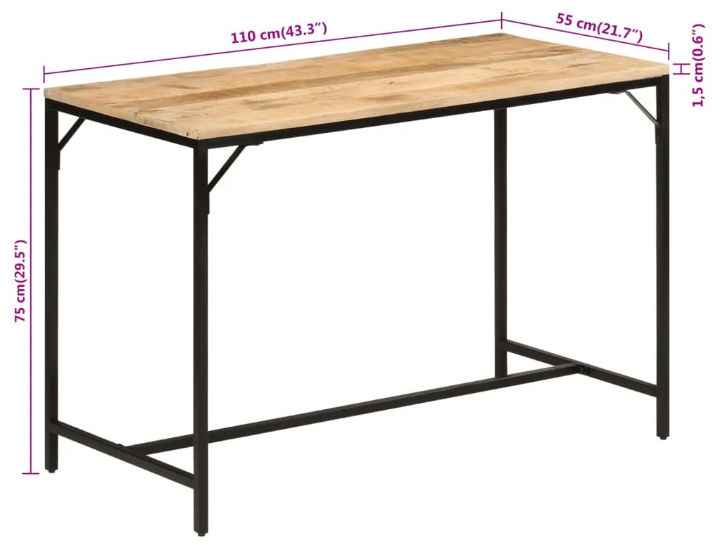 Τραπεζαρία 110x55x75 εκ. Μασίφ Ακατέργαστο Ξύλο Μάνγκο/Σίδηρο - Καφέ