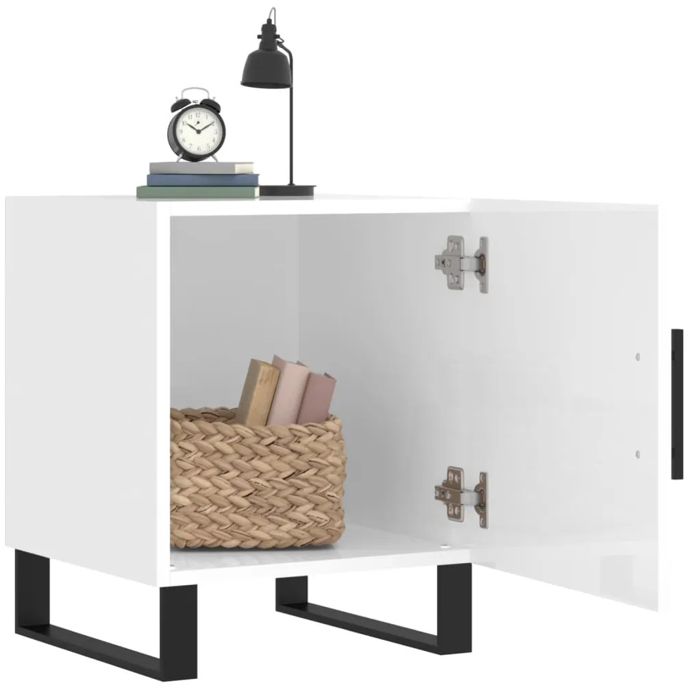 vidaXL Κομοδίνο Γυαλ. Λευκό 40 x 40 x 50 εκ. από Επεξεργασμένο Ξύλο