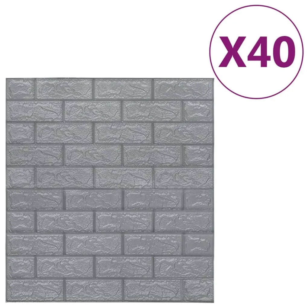 vidaXL 3D Τούβλα Ταπετσαρίας Αυτοκόλλητα Ανθρακί 40 τεμ.