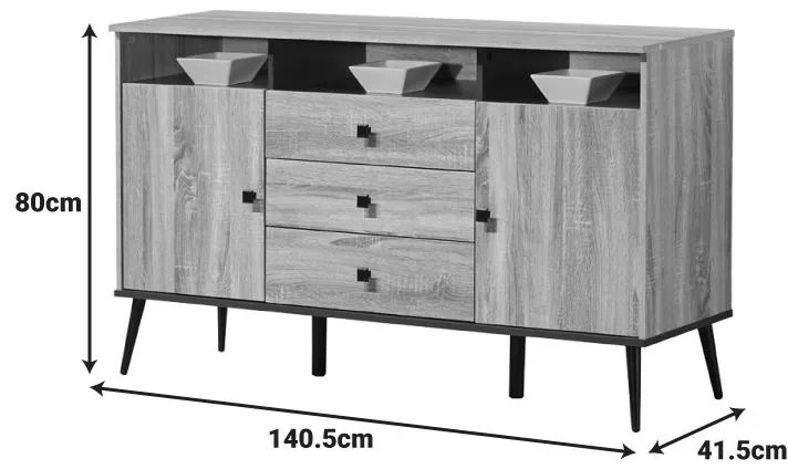 Μπουφές Zezan σε sonoma-ανθρακί απόχρωση 140.5x41.5x80εκ 140.5x41.5x80 εκ.