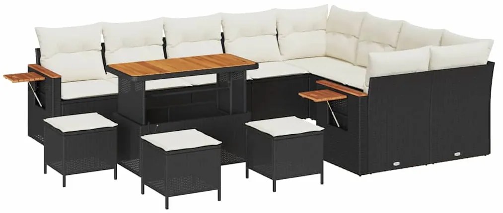 vidaXL Σετ Καναπέ Κήπου με μαξιλάρι 13 pcs Μαύρο και κρεμ