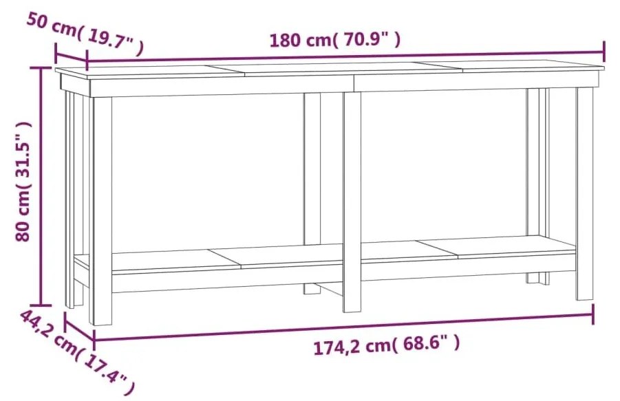 Πάγκος Εργασίας Μαύρος 180x50x80 εκ. από Μασίφ Ξύλο Πεύκου - Μαύρο