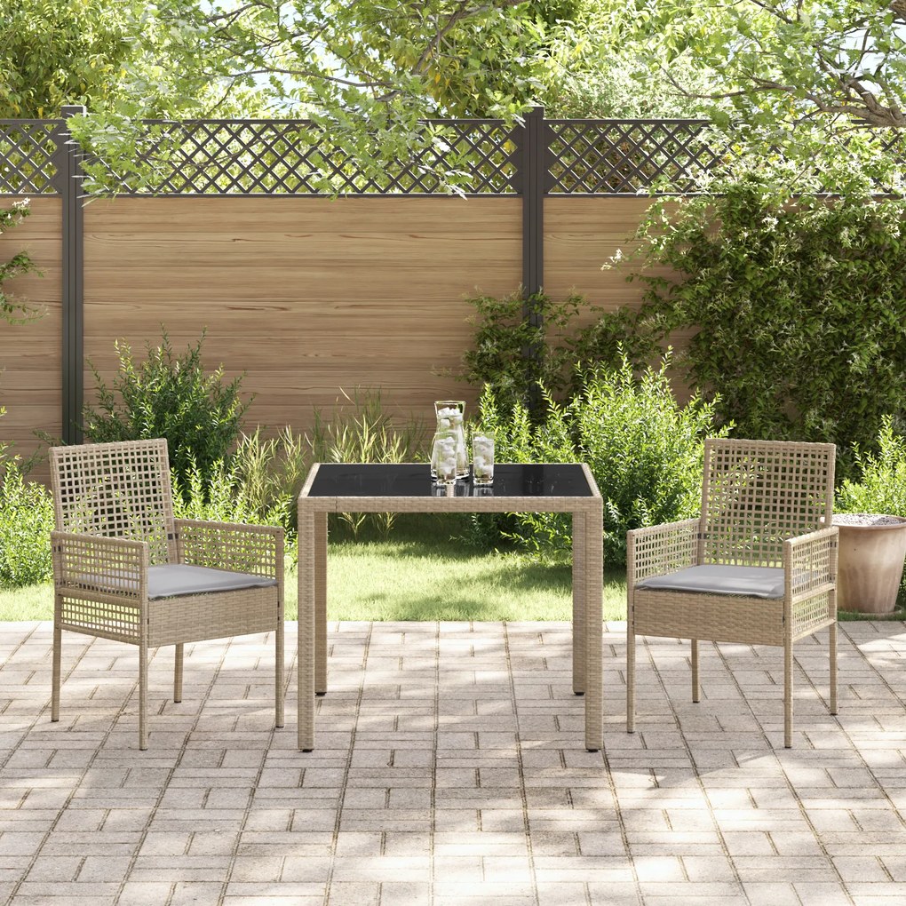 vidaXL Σέτ φαγητού για κήπο 3 pcs Μπεζ 90 x 90 x 75 cm
