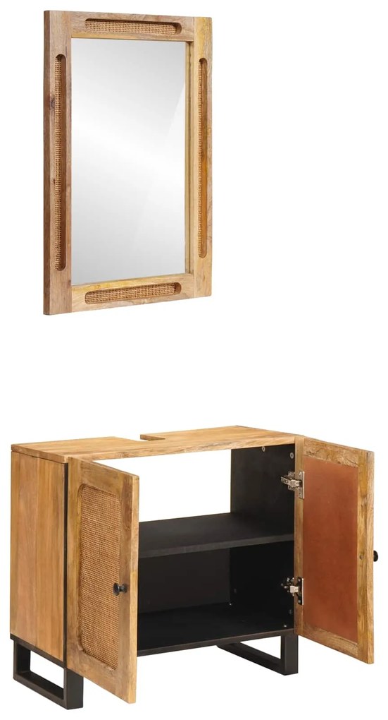 vidaXL Σετ Μπάνιου με αποθήκευση 2 pcs Καφέ Στερεό ξύλο μάνγκο