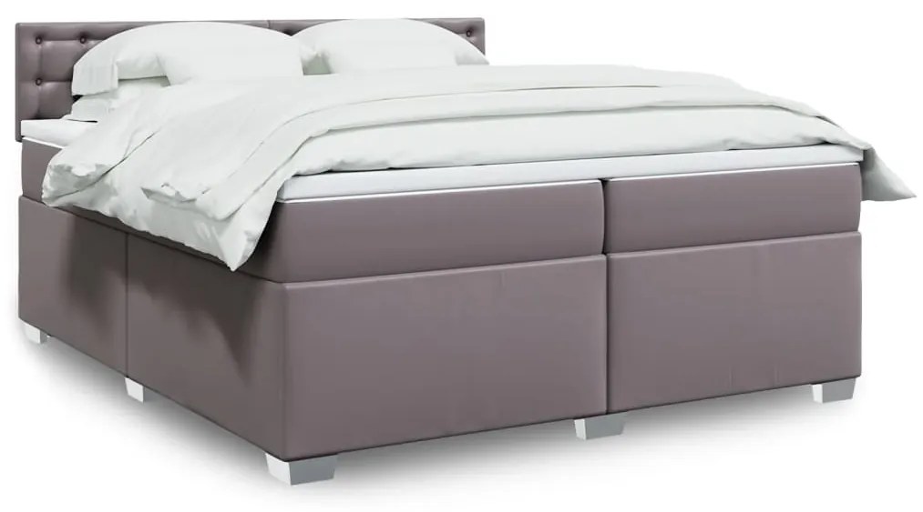 vidaXL Κρεβάτι Boxspring με Στρώμα Γκρι 200x200 εκ. Συνθετικό Δέρμα