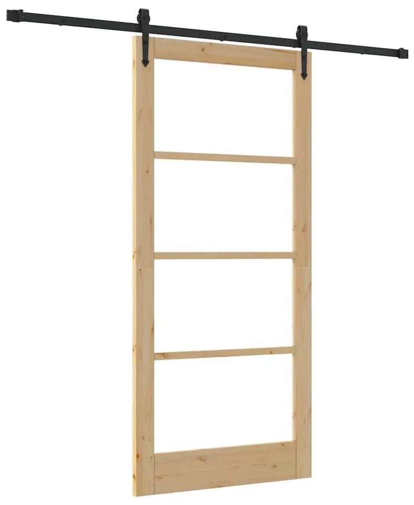 vidaXL Συρόμενη Πόρτα Χειροκίνητος Καφέ 93 x 202 cm Ξύλο και μέταλλο