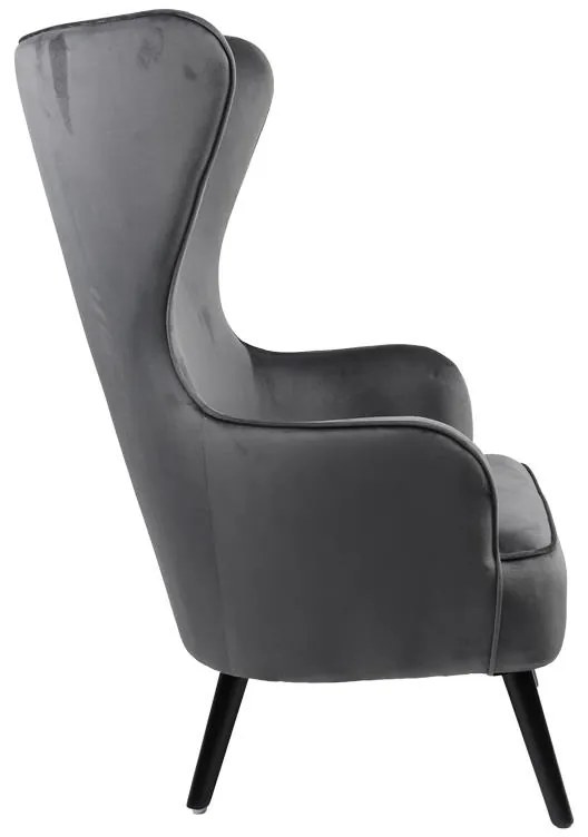 Μπερζέρα Byfon ανθρακί βελούδο και πόδι rubberwood σε μαύρη απόχρωση 76x83x117εκ 76x83x117 εκ.