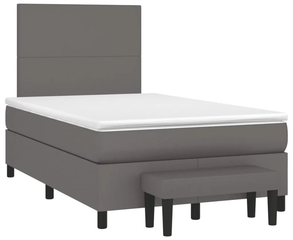 Κρεβάτι Boxspring με Στρώμα Γκρι 120x190εκ. από Συνθετικό Δέρμα - Γκρι