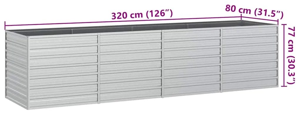 vidaXL Ζαρντινιέρα Υπερυψωμένη Ασημί 320x80x77 εκ. Γαλβανισμ. Χάλυβας