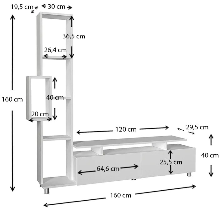 Σύνθεση τηλεόρασης Tulip Megapap χρώμα λευκό 160x29,5x160εκ.