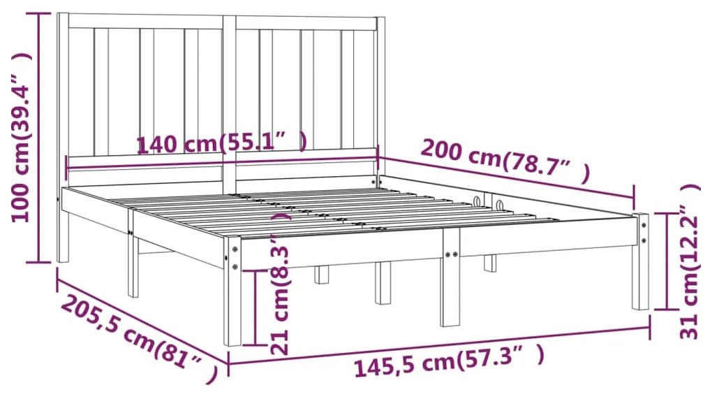 vidaXL Πλαίσιο Κρεβατιού 140 x 200 εκ. από Μασίφ Ξύλο Πεύκου