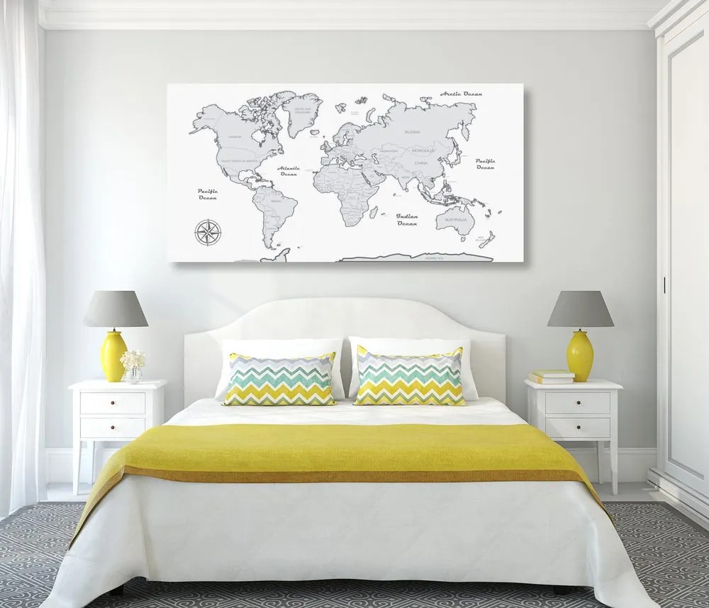Εικόνα στο φελλό ενός όμορφου ασπρόμαυρου παγκόσμιου χάρτη - 100x50  wooden