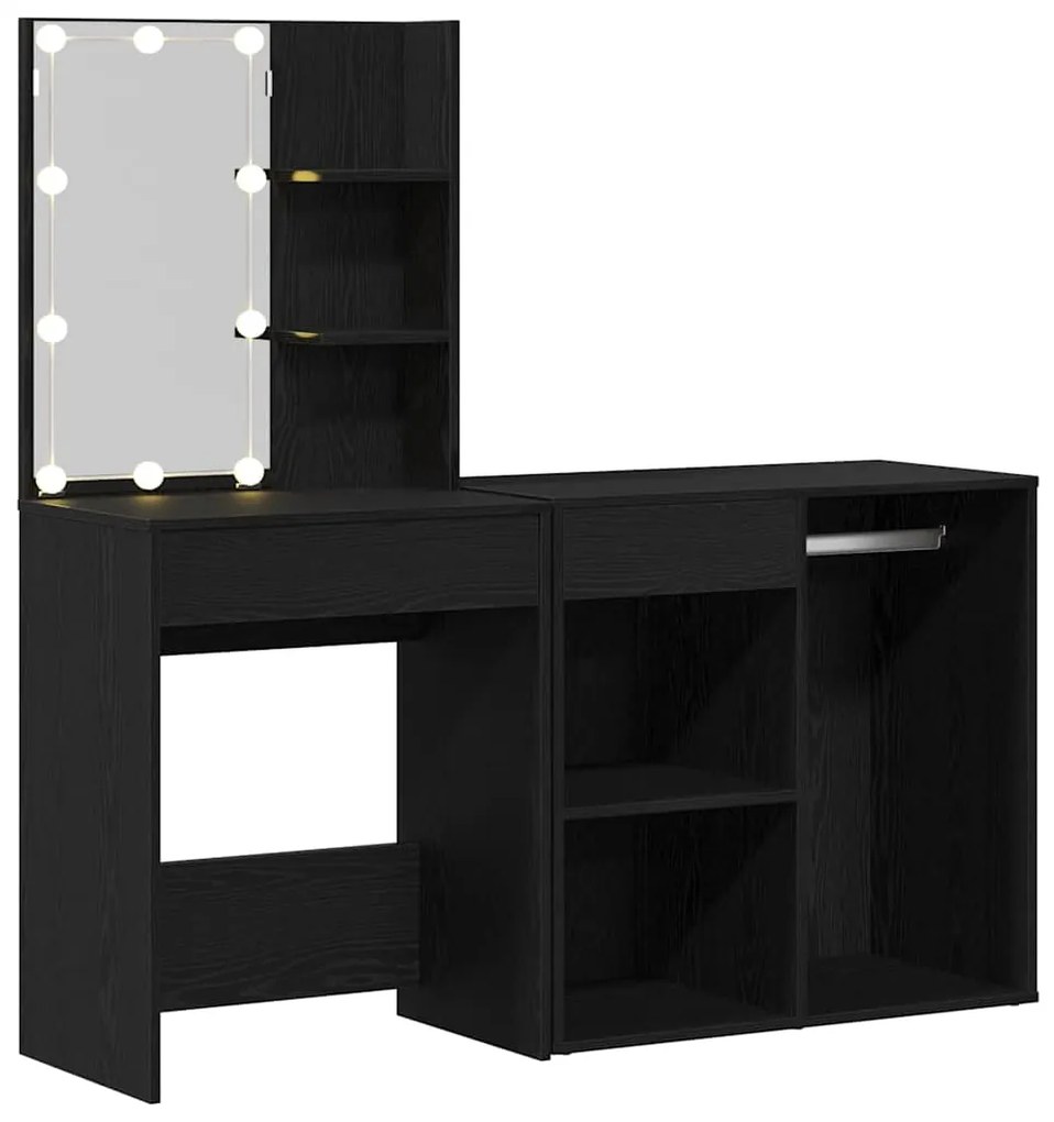 vidaXL Ξύλινο Τραπέζι Μακιγιάζ με LED Μαύρη δρυς 140 x 40 x 140 εκ
