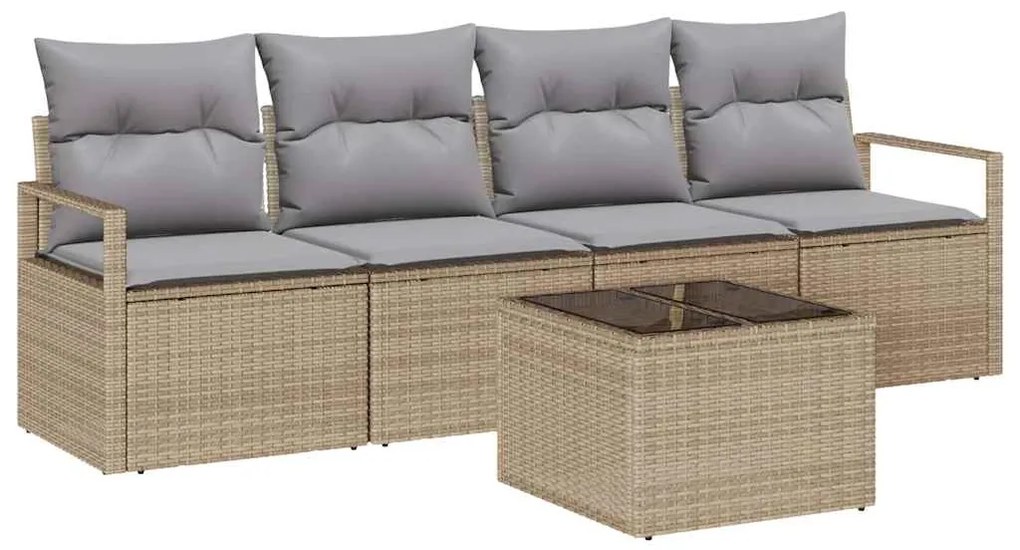 vidaXL Σετ Καναπέ με μαξιλάρι 5 pcs Μπεζ και Γκρι συνθετικό ρατάν