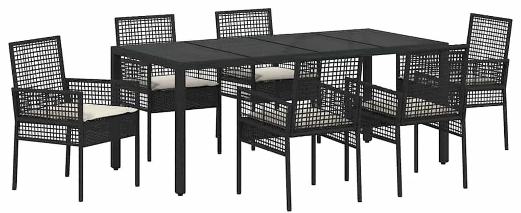 vidaXL Σέτ φαγητού για κήπο 7 pcs Μαύρο Πολυ ράταν