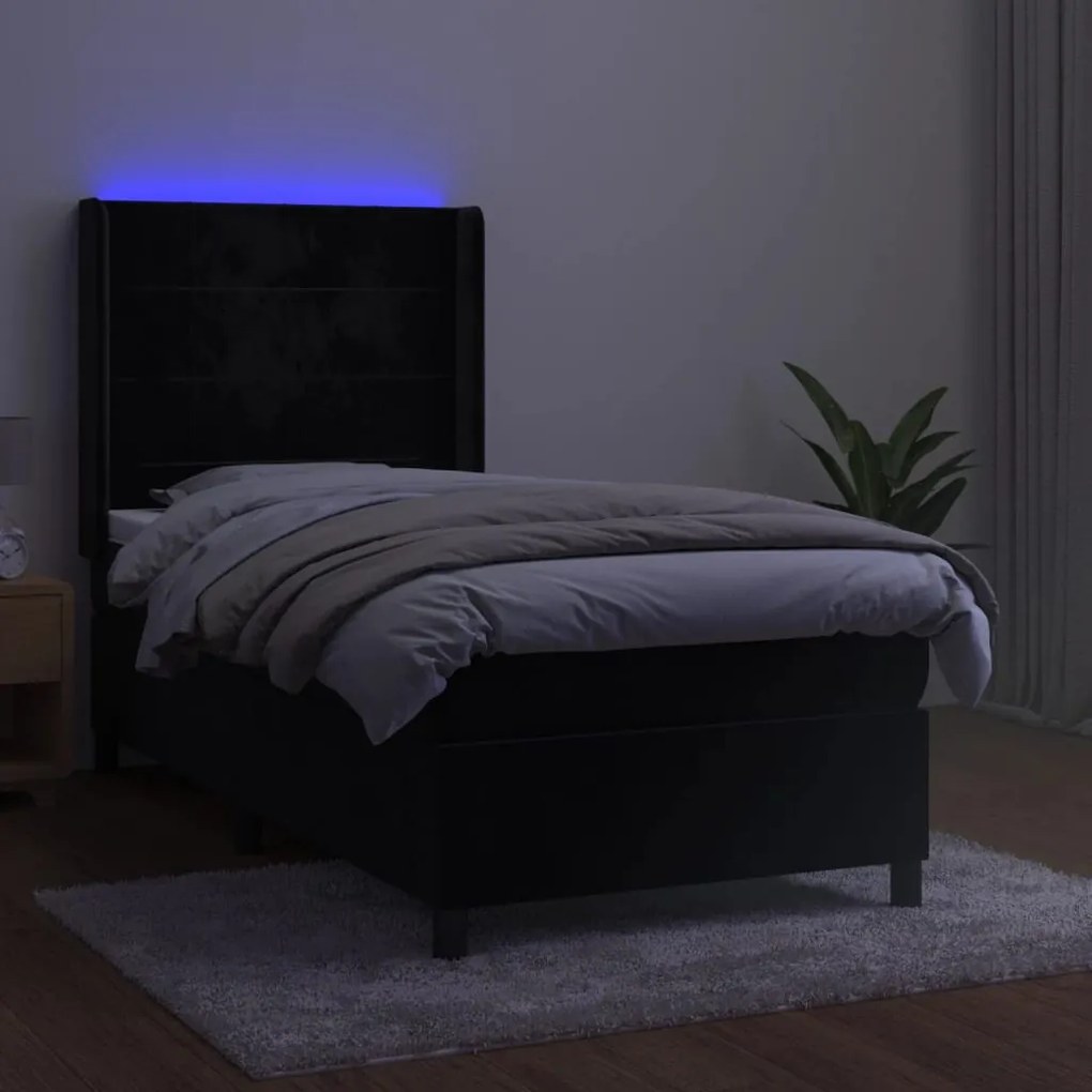 ΚΡΕΒΑΤΙ BOXSPRING ΜΕ ΣΤΡΩΜΑ &amp; LED ΜΑΥΡΟ 90X190 ΕΚ. ΒΕΛΟΥΔΙΝΟ 3139537