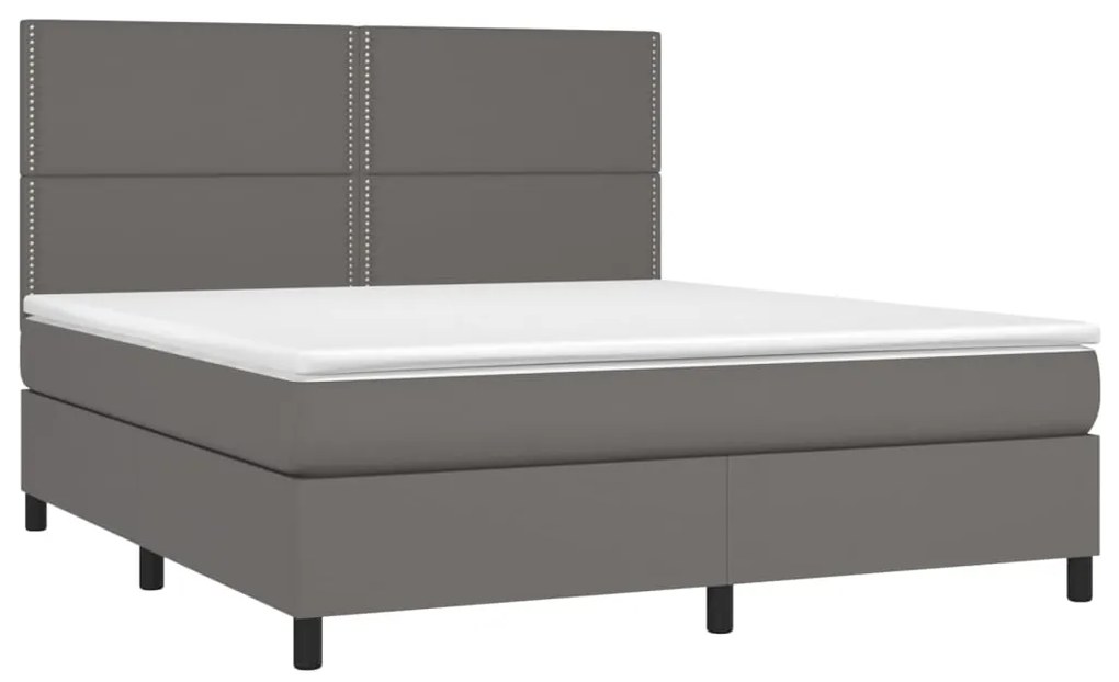 vidaXL Κρεβάτι Boxspring με Στρώμα & LED Γκρι 160x200 εκ. Συνθ. Δέρμα