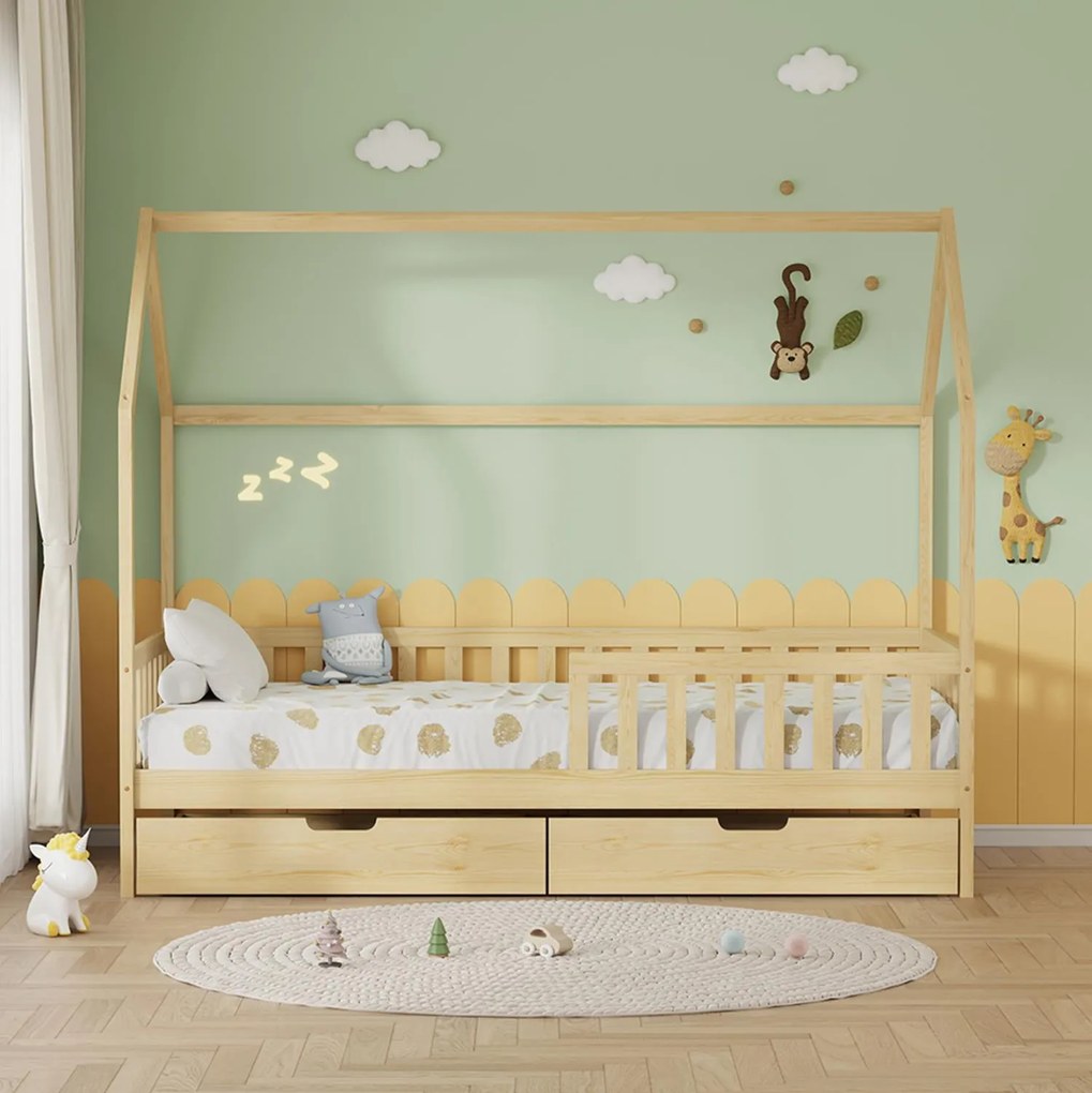 Παιδικό Κρεβάτι με Συρτάρια PHYLLIS τύπου MONTESSORI σε Φυσικό 196x97x161Υεκ. 196x97x161 εκ.