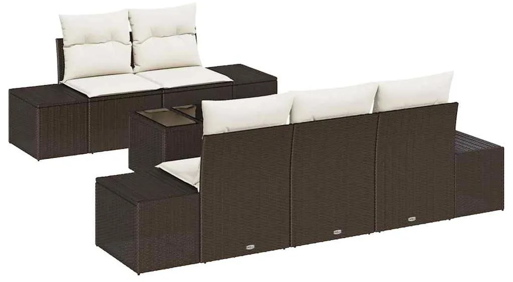 vidaXL Σετ Καναπέ Κήπου με μαξιλάρι 6 pcs Καφέ συνθετικό ρατάν