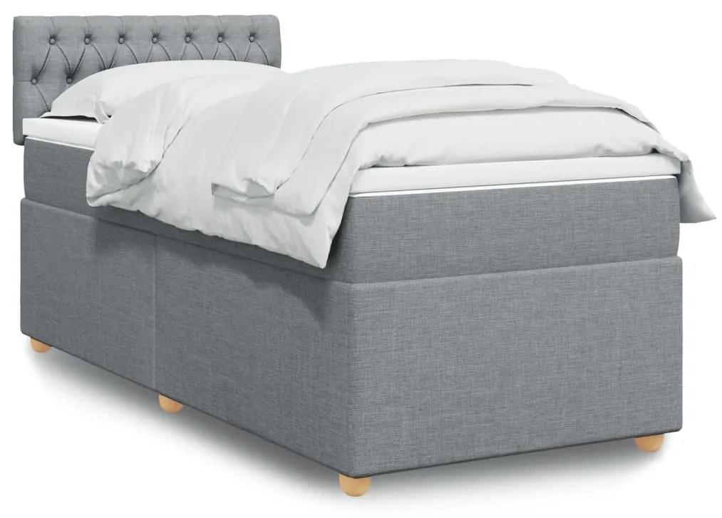 vidaXL Κρεβάτι Boxspring με Στρώμα Ανοιχτό Γκρι 90x200 εκ. Υφασμάτινο