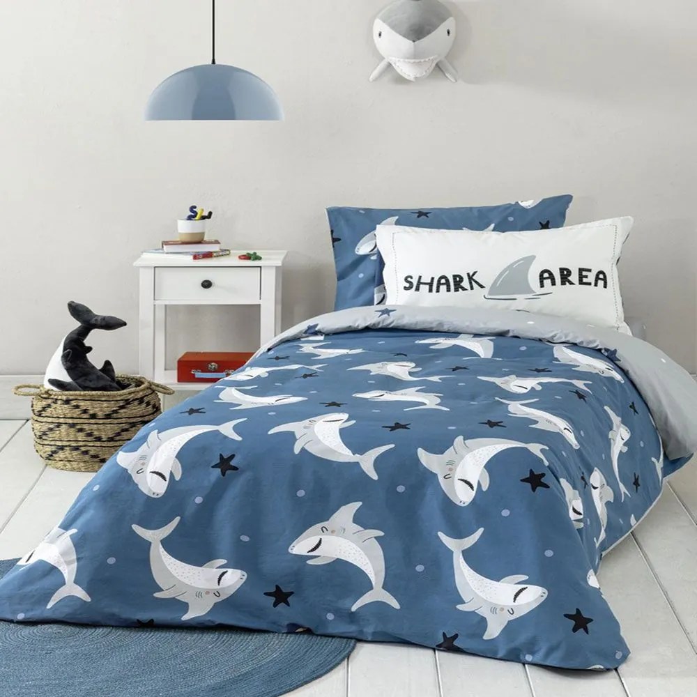 Σεντόνια Παιδικά Shark Area (Σετ 3τμχ) Blue Nima Μονό 170x255cm 100% Βαμβάκι
