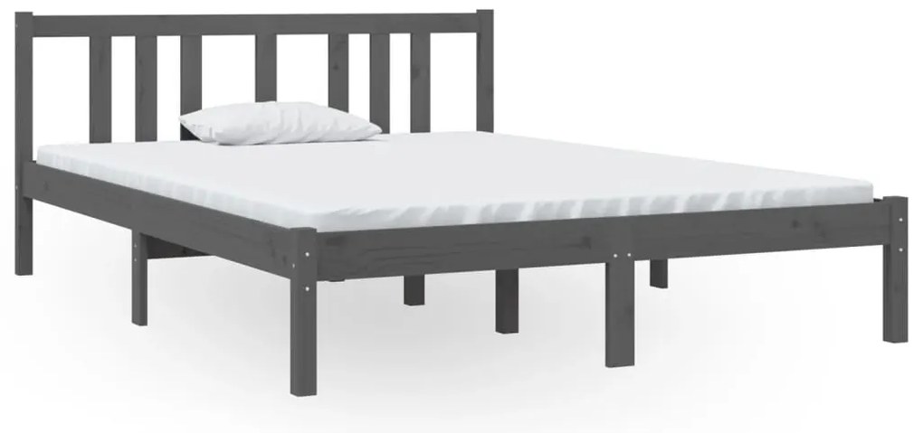 vidaXL Πλαίσιο Κρεβατιού Γκρι 135 x 190 εκ από Ξύλο Πεύκου Double