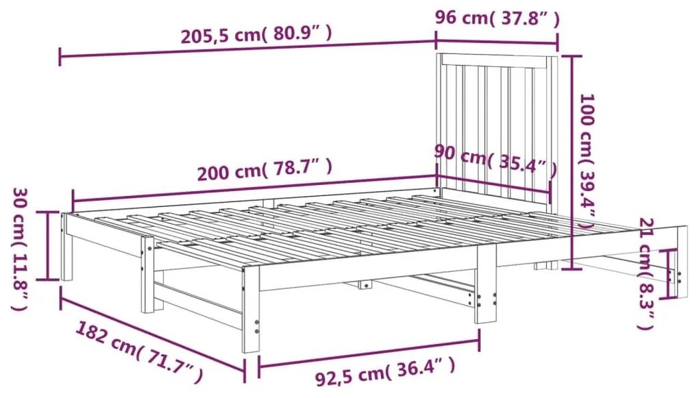 Καναπές Κρεβάτι Συρόμενος Γκρι 2x(90x200) εκ. Μασίφ Ξύλο Πεύκου - Γκρι