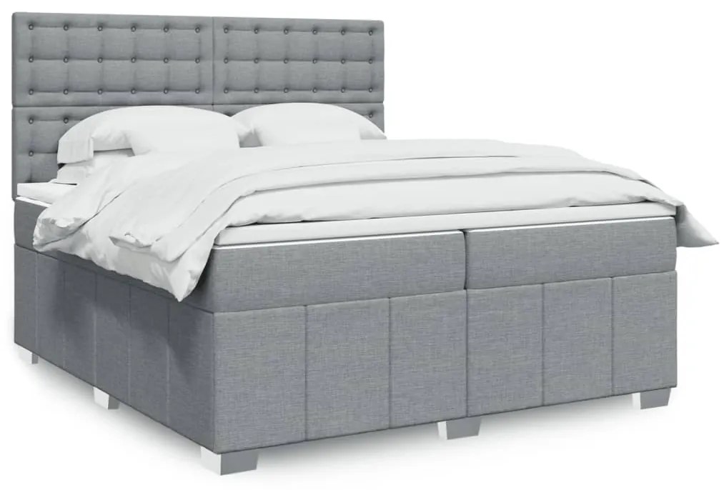 Κρεβάτι Boxspring με Στρώμα Ανοιχτό Γκρι 200x200 εκ. Υφασμάτινο - Γκρι