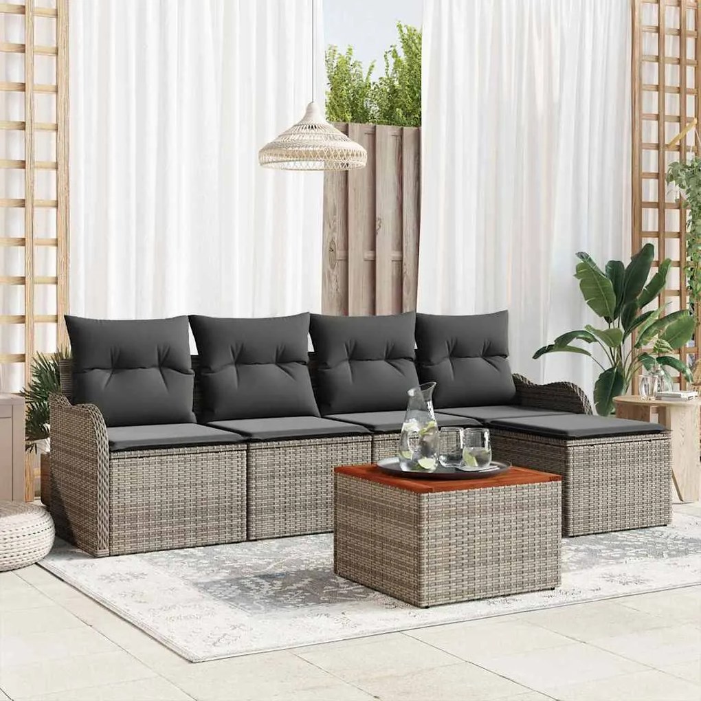 vidaXL Σετ Καναπέ Κήπου 6 pcs Γκρι Πολυ ράταν