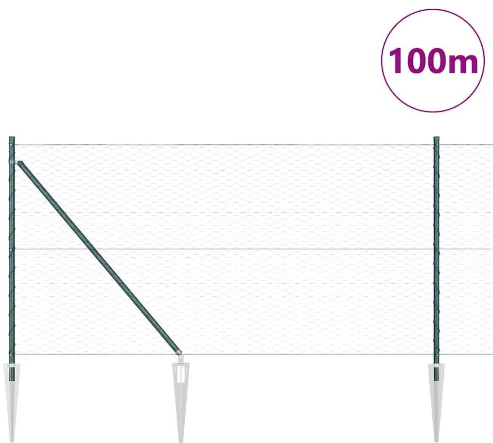 vidaXL Φράχτης με Στήλες. Πράσινο 1 x 100 m Ατσάλι με επικάλυψη PVC