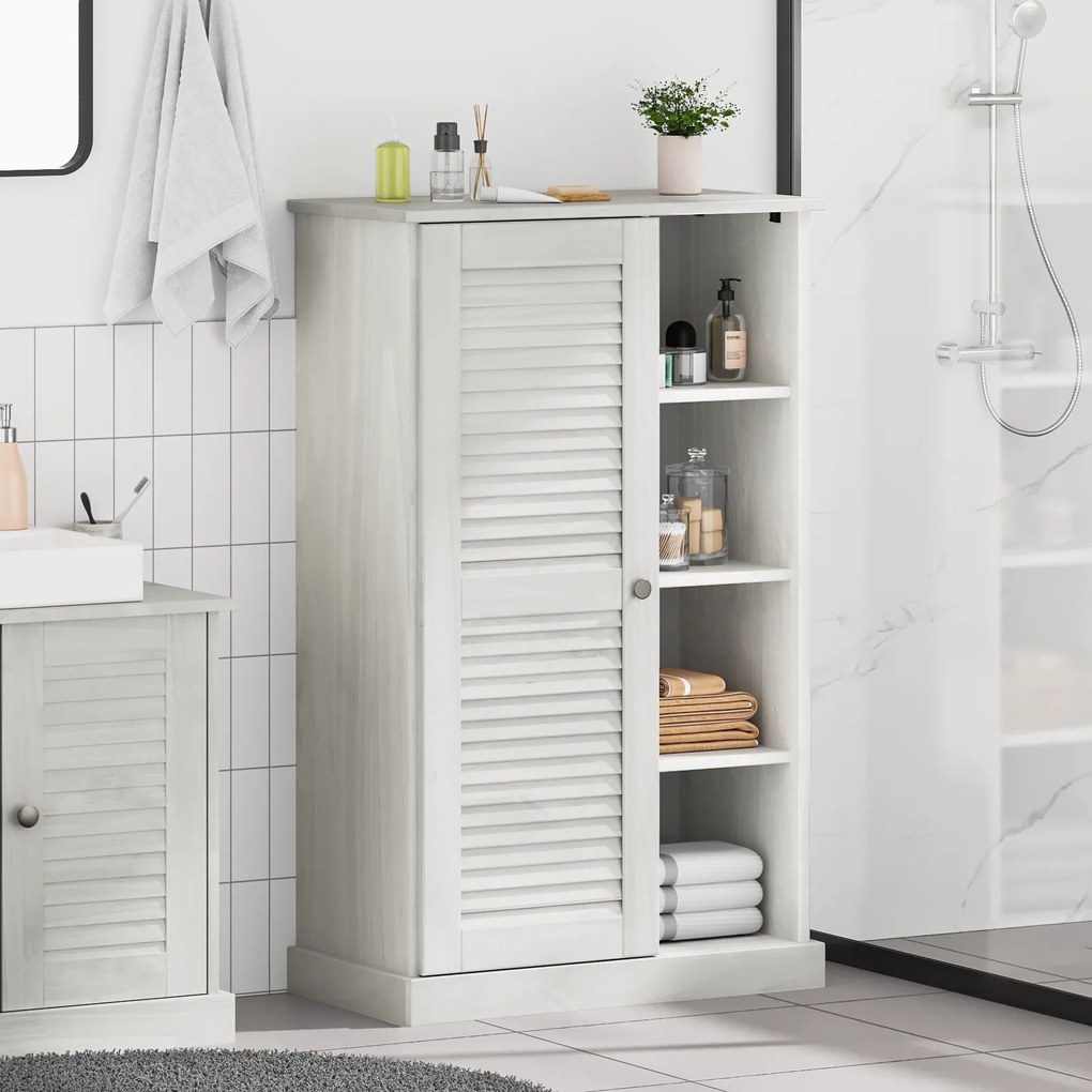 vidaXL Ντουλάπι Μπάνιου Λευκό 68 x 34 x 110 εκ. Μασίφ ξύλο πεύκου
