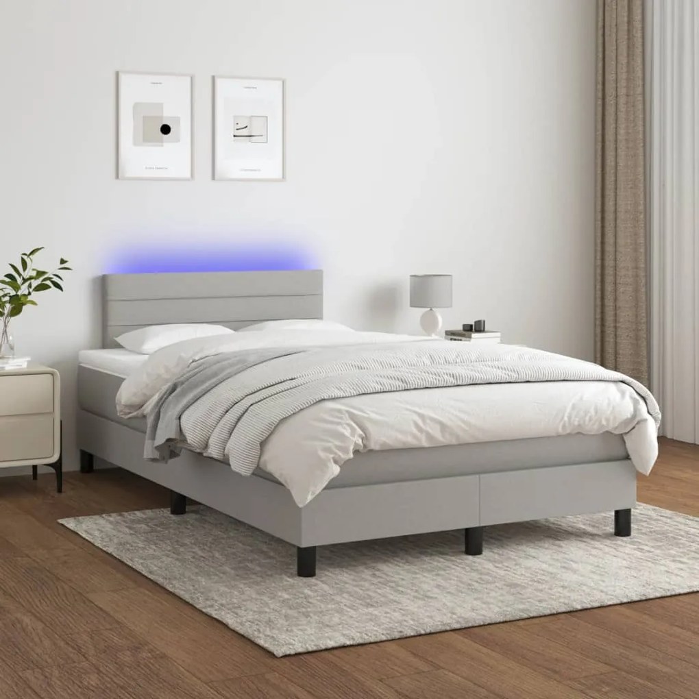 vidaXL Κρεβάτι Boxspring με Στρώμα &amp; LED Αν.Γκρι 120x190εκ. Υφασμάτινο