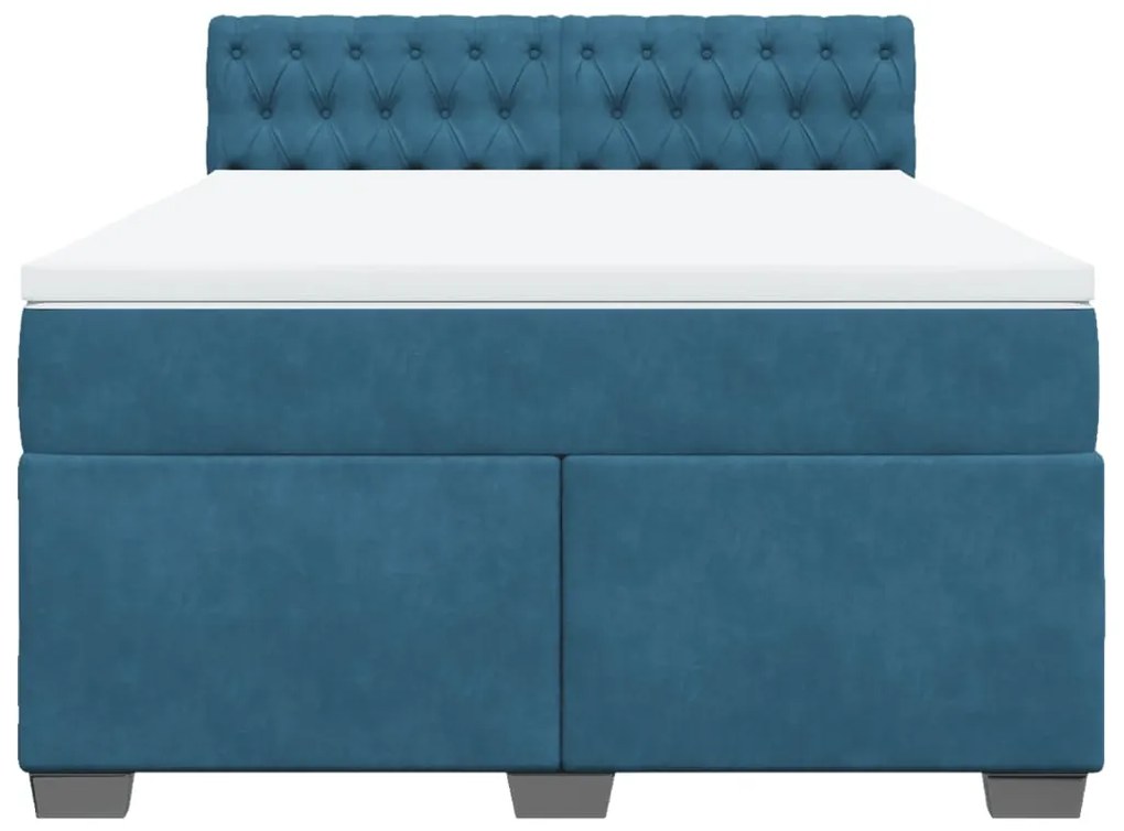 Κρεβάτι Boxspring με Στρώμα Μπλε 140x190 εκ. Βελούδινο - Μπλε