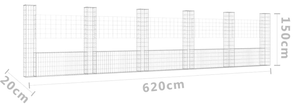 Συρματοκιβώτιο σε U Σχήμα με 6 Στύλους 620x20x150 εκ Σιδερένιο - Ασήμι