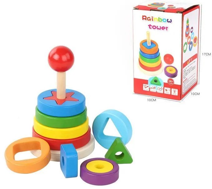Παιδική ξύλινη πολύχρωμη πυραμίδα - Rainbow Tower-067112-116374
