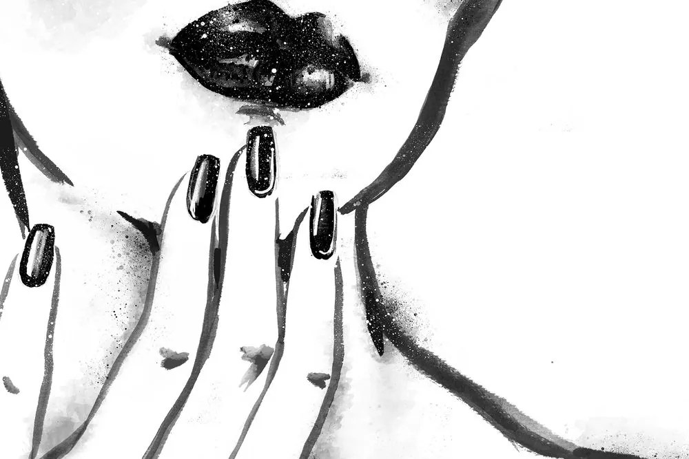 Εικόνα πορτρέτο ακουαρέλας γυναίκας σε ασπρόμαυρο - 90x60