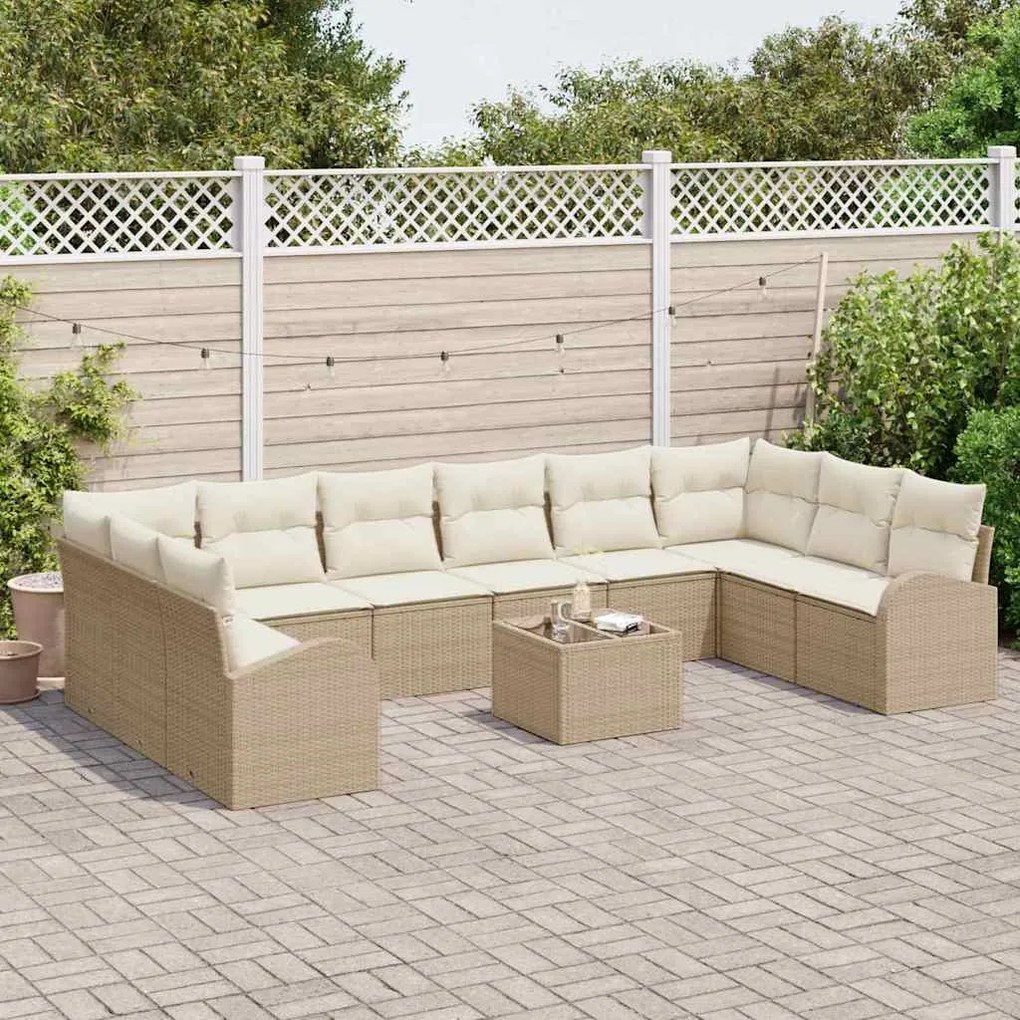 vidaXL Σετ Καναπέ Κήπου 11 pcs Μπεζ, Κρέμα Πολυ rattan, βαμμένο ατσάλι