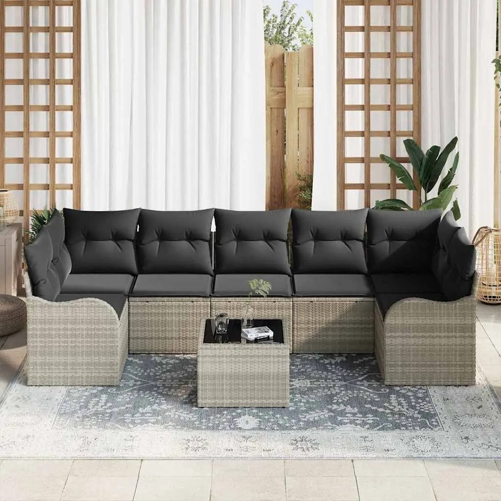 vidaXL Σετ Καναπέ Κήπου 8 pcs Ανοιχτό γκρι 55 x 55 x 37 εκ Πολυ ράταν