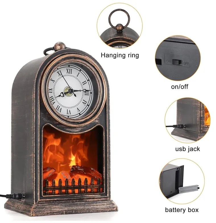 Διακοσμητικό Φωτιστικό Τζάκι με Ρολόι - Led Fireplace Lantern SP-14