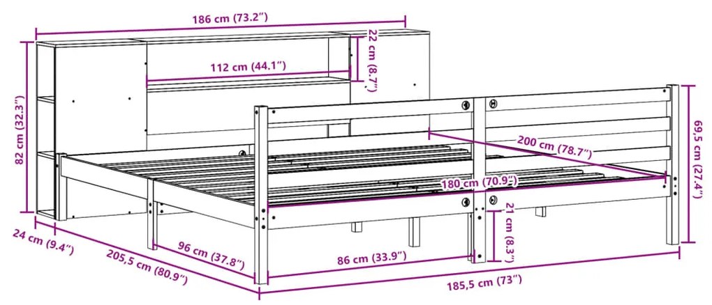 ΚΡΕΒΑΤΙ ΒΙΒΛΙΟΘΗΚΗ ΧΩΡΙΣ ΣΤΡΩΜΑ 180X200 ΕΚ ΜΑΣΙΦ ΞΥΛΟ ΠΕΥΚΟΥ 3321869